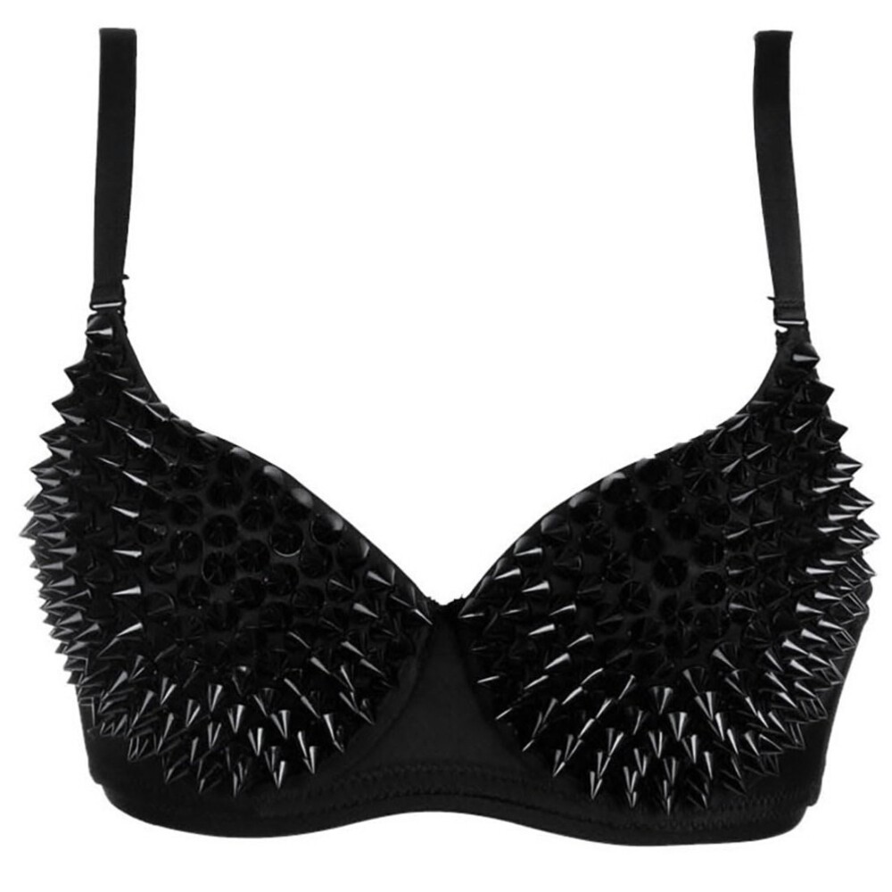 Black Steampunk Spike Studs Cup B Underwire Party Club Bra Goth Removable Strap